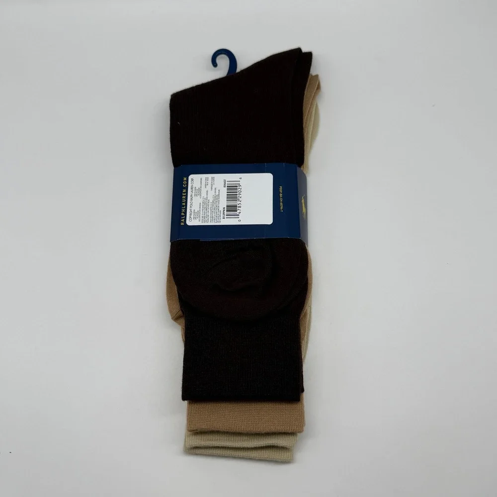 Polo Ralph Lauren Dress Socks Mens 10-13 Khaki Tan Brown 3-Pack 8129PKN NEW